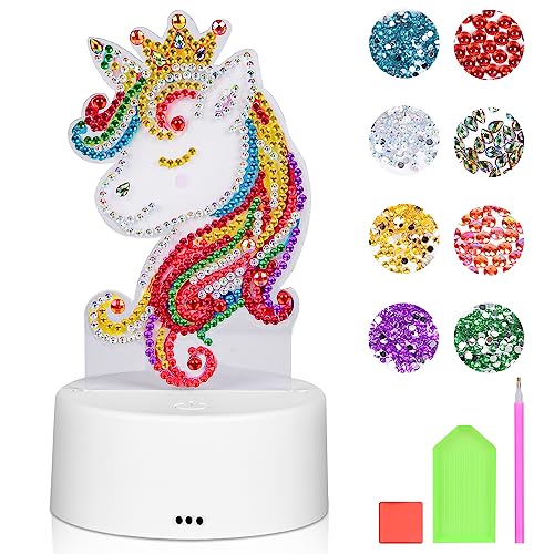 Herefun Einhorn Geschenk Basteln Mädchen, Geschenk Mädchen 6-12 Jahre, LED Diamand Painting Lampe Kreativ, 5D Nachtlicht Deko für Schlafzimmer Geburtstagsgeschenk Mädchen Spielzeug von Herefun