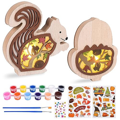 Herefun Ostern Deko, Basteln Kinder, Herbst Dekoration LED, DIY Herbst Dekoration, LED Tischleuchten für Wohnzimmer Esstisch Flur, 3D Eule, Hase, Eichhörnchen Ornament von Herefun