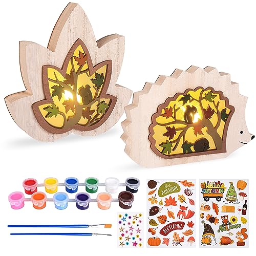 Herefun Ostern Deko, Basteln Kinder, Herbst Dekoration LED, DIY Herbst Dekoration, LED Tischleuchten für Wohnzimmer Esstisch Flur, 3D Eule, Hase, Eichhörnchen Ornament von Herefun