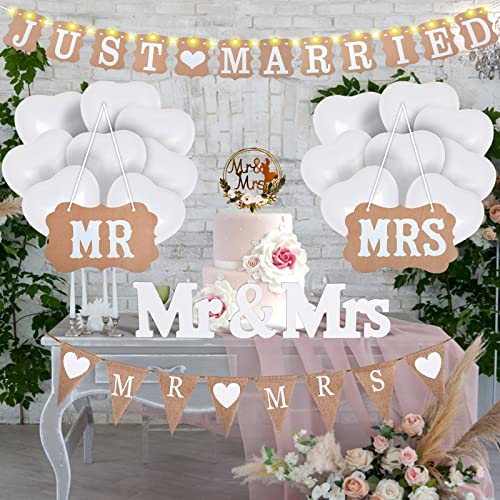 Herefun Hochzeitsdeko Set, MR & MRS Deko Buchstaben Hochzeit, Just Married Girlande Vintage Wimpelkette Banner, Hochzeit Buchstaben Deko Holz für Hochzeitsdeko Rustikal Party und Brautdusche (26pcs) von Herefun