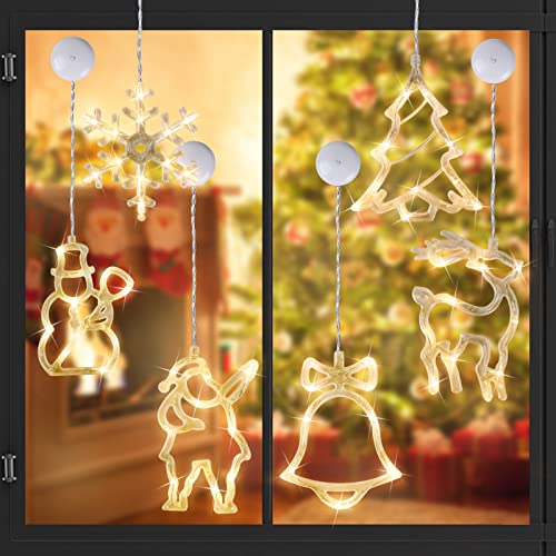 Herefun LED Vorhang Licht, 6er Set Hängend Fensterlicht Batteriebetriebene mit Saugnäpfe, LED Weihnachtsbeleuchtung Hängende, LED Lichtervorhang für Innen Außen Balkon Fensterdeko, Weihnachtsdeko von Herefun