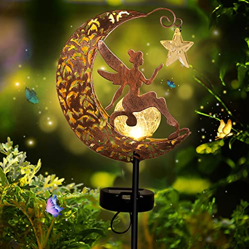 Herefun Mond Solarleuchten Garten Deko Terassendeko, Freien Solarlampe für Außen, Elfe/Blumenfee Wasserdichte Solarleuchte Garten Deko mit Erdspieß, Gilt für Außen Terrasse Balkon Pfahlpfad Rasen von Herefun