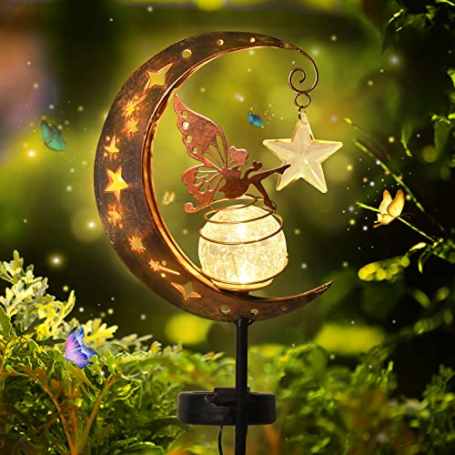 Herefun Mond Solarleuchten Garten Deko Terassendeko, Freien Solarlampe für Außen, Elfe/Blumenfee Wasserdichte Solarleuchte mit Erdspieß, Gilt für Terrasse Balkon Pfahlpfad Rasen von Herefun