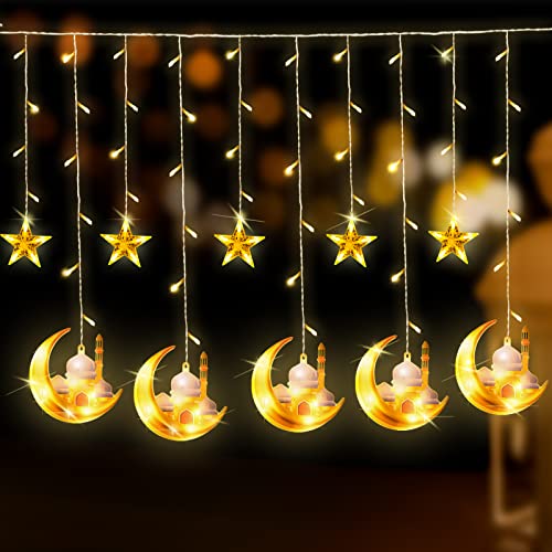 Herefun Ramadan Lichterkette, 3.5m Ramadan Lampe, Ramadan Deko mit 8 Modi LED, Eid Mubarak Lichterketten Sterne Mond für Muslim Schlafzimmer Terrasse Hochzeit Party (Muslim) von Herefun