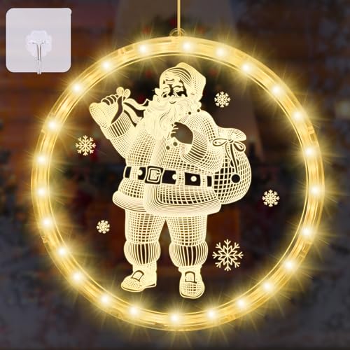 Herefun Weihnachten Dekorative, 24cm Weihnachtsbeleuchtung innen Fenster Hängende Weihnachtsdeko Lichterketten für Outdoor Indoor Terrasse Schlafzimmer Hintergrund (24cm Weihnachtsmann) von Herefun
