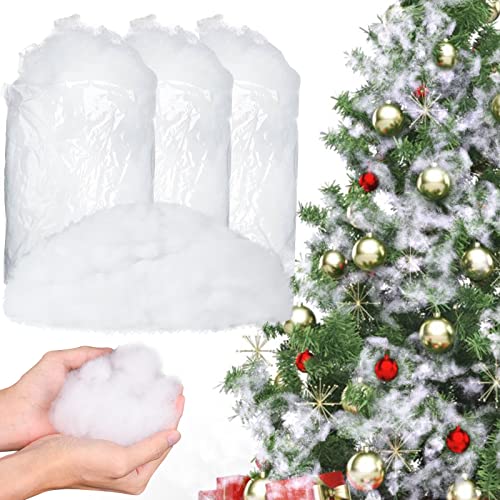 Herefun Weihnachten Kunstschnee Dekor, 3 Stück Künstliche Schneedecke, Flauschig Schnee Faser Gefälscht Indoor, Schnee Faser Flauschige, Einfache Weihnachten Deko für Weihnachtsbaum von Herefun