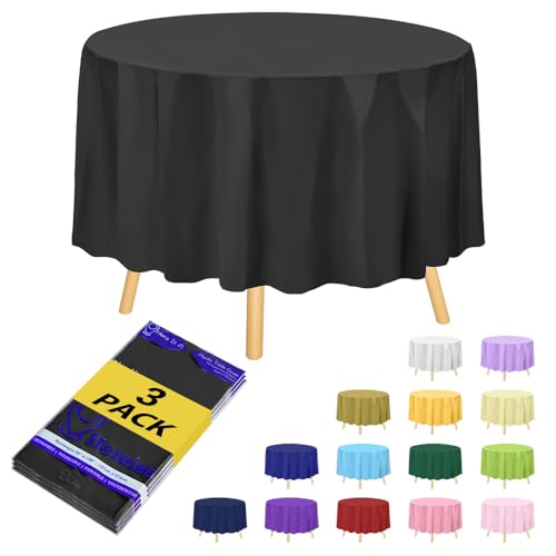 Hereisa Brand Round Black Plastic 213.4 cm Disposable Tablecloth (3er Pack), Party & Event Decorative Cover von Hereisa