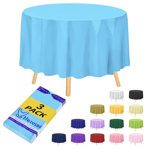 Hereisa Brand Runde Einweg-Tischdecke aus Kunststoff, 213,4 cm, 3 Stück, dekorative Abdeckung für Partys und Events von Hereisa