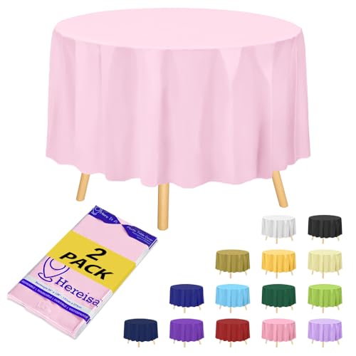 Hereisa Einweg-Tischdecke aus Kunststoff, rund, 213,4 cm, Party-Tischdecken, perfekte Tischdecke, runde Abdeckung für jeden Tisch bis zu 1,8 m, Blush Pink, 2 Stück von Hereisa