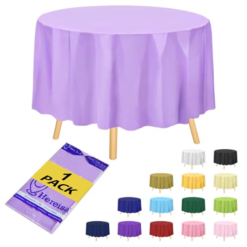 Hereisa Hochwertige Kunststoff-Tischdecke, 213,4 cm, rund, Lavendel, 1 Stück von Hereisa