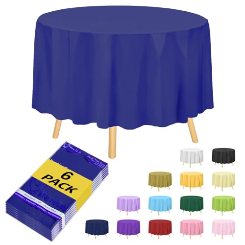 Hereisa Kunststoff-Tischdecken, 213,4 cm, runde Einweg-Tischdecke, Kunststoff-Tischdecken für Partys, Königsblau, 6 Stück von Hereisa
