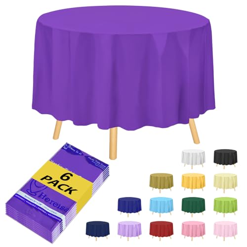 Hereisa Kunststoff-Tischdecken 213,4 cm, Einweg-Tischdecke, runde Tischdecke, Kunststoff-Tischdecken für Partys, Violett-Grün, 6 Stück von Hereisa
