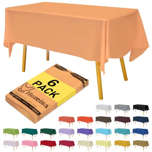 Hereisa Pfirsichfarbene Kunststoff-Tischdecken, 137,2 x 274,3 cm, Einweg-Tischdecken, rechteckige Tischdecke, pfirsichfarbene Kunststoff-Tischdecken für Partys, 6 Stück von Hereisa