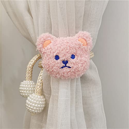 2 Stück Gardinenclips Raffhalter Seil, Cartoon Bär Vorhanghalter, Bär Vorhang Raffhalter, Gardinen Haken Ringe Bär für Kinderzimmer Dekoration (Rosa) von Herfair