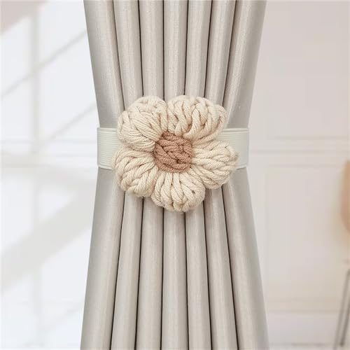 2 Stück Vorhang Raffhalter, Gänseblümchen Gardinenband mit Elastikband, Boho Vorhanghalter Gardinenclips Gardinen Seil für Haus Kinderzimmer Dekoration (Beige) von Herfair