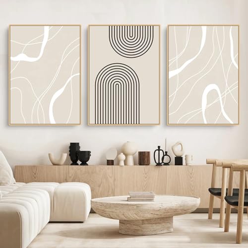 3er Boho Poster Set, Abstrakt Strichzeichnung Bilder Set, Moderne Leinwandbilder Wandposter, Wanddeko Bilder für Wohnzimmer Schlafzimmer (50x70cm) von Herfair