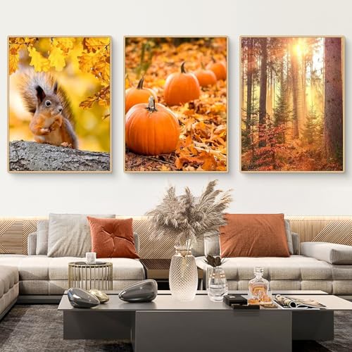3er Premium Poster Set Herbst Aesthetic Wandbilder Bilder für Wohnzimmer Esszimmer Schlafzimmer Deko Kunstdruck Leinwand Bild,ohne Rahmen (A,30x40cm) von Herfair