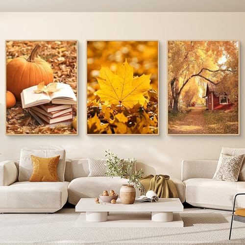 3er Premium Poster Set Herbst Aesthetic Wandbilder Bilder für Wohnzimmer Esszimmer Schlafzimmer Deko Kunstdruck Leinwand Bild,ohne Rahmen (B,30x40cm) von Herfair