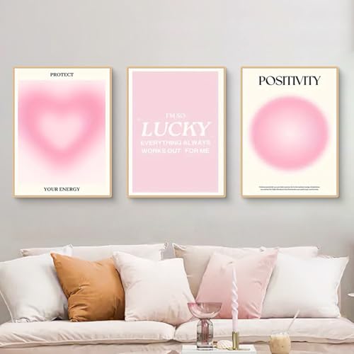 3er Rosa Farbverlauf Aura Poster Set, Aura Liebe Kreis Poster Set Bilder, Wandkunst Leinwand Inspirierende Zitate Wandgemälde für Schlafzimmer, Büro (50x70cm) von Herfair