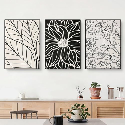 3er-Set Premium Poster Set,Schwarz Grau Abstrakte Linien Wandbilder,Wandkunst Deko Leinwand Bild Wohnzimmer Schlafzimmer Dekoration ohne Rahmen (A,50x70cm) von Herfair