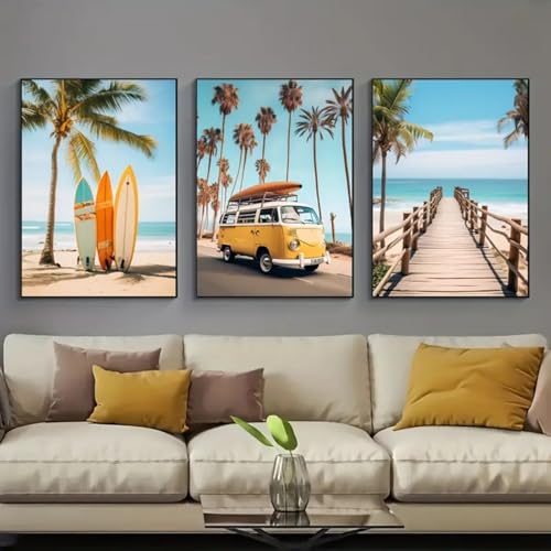 3er Set Premium Poster Set,Strand Summer Vibes Poster Set, Hawaii Deko Dommer Deko Poster Vintage Summer Aesthetic Hawaii Poster Strand Bilder (40x50cm) von Herfair