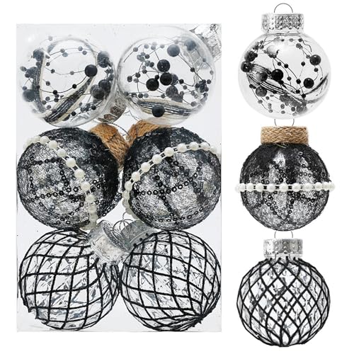 6 Stück Set 6CM Christbaumkugeln, Weihnachtskugeln Kunststoff, Weihnachtskugel Hängende Ornament für Weihnachtsdekoration, Party (Schwarz) von Herfair
