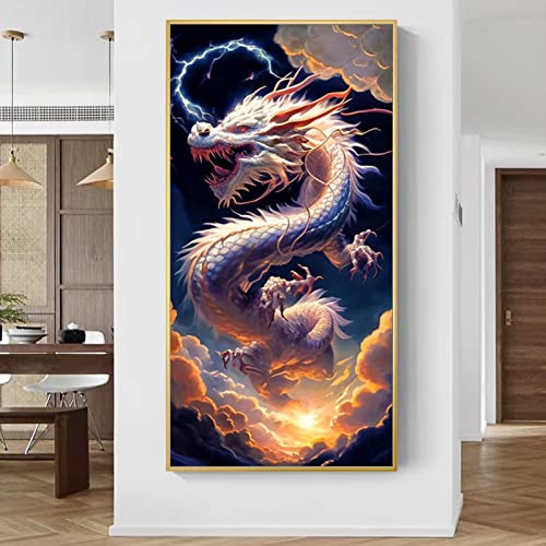 Diamond Painting Bilder Drachen, 5D DIY Diamond Painting Kit Erwachsene Kristall Full Drill Groß Bilder, Diamonds Malerei für Home Wand Dekor (40x70cm) von Herfair