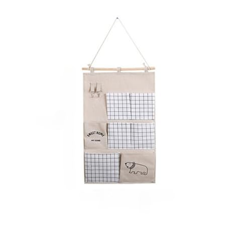 Herfair 1 Stücke Baumwolle Leinen Hängend lagerung Tasche, Wasserdicht Über Das Tür Wandschrank Veranstalter mit 7 Taschen, für Badezimmer Schlafzimmer (Schwarz und Weiß) von Herfair