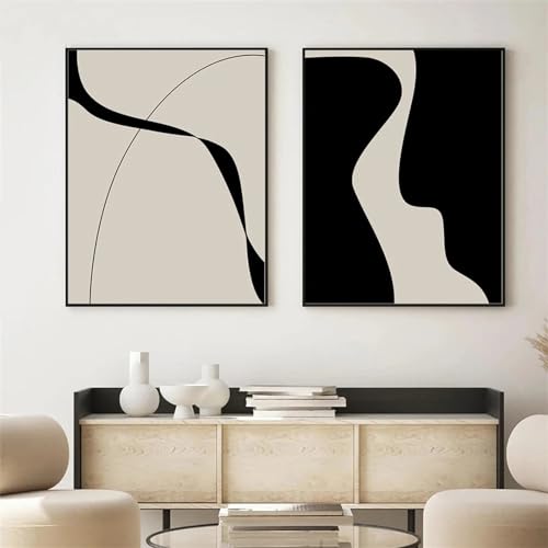 Herfair 2er Poster Set Moderne Wandbilder Abstrakt Schwarz Weiß Bilder Leinwand Kunst Stilvolle Poster Wanddeko für Wohnzimmer Schlafzimmer,ohne Bilderrahmen (21x30cm) von Herfair