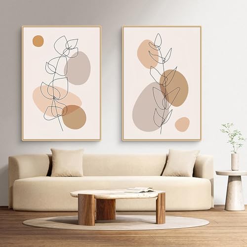 Herfair 2er Premium Poster Set, Boho Poster Strichzeichnung Blätter, Abstrakte Geometric Blatt Gedruckt Wandkunst Leinwandbilder, Wohnzimmer Schlafzimmer Deko, Ohne Rahmen (30x40cm) von Herfair