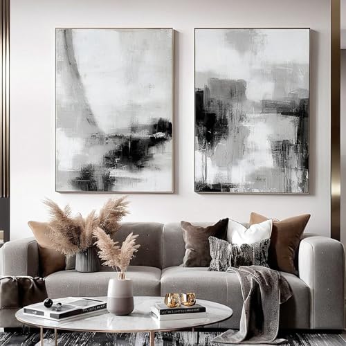 Herfair 2er Set Schwarz-Weiß Abstrakte Malerei Modern Leinwandbilder Wandbilder für Wohnzimmer Deko Ohne Rahmen Leinwandbilder (40x50cm) von Herfair