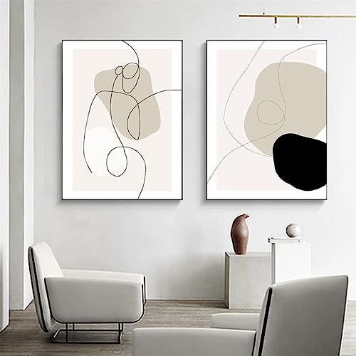 Herfair 2er Stilvolle Design Poster Set, Abstrakt Geometrie Line Wandbilder Kunstposter Einfachheit Bilder Leinwand Wohnzimmer, Ohne Rahmen Schlafzimmer Wanddeko Poster (40x50cm) von Herfair