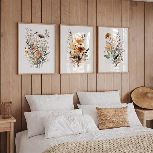 Herfair 3er Blumen Vintage Poster Set Bilder, Pflanze Leinwand Wandbilder, Poster & Kunstdrucke Ohne Rahmen Kunstposter für Schlafzimmer (Stil A,50x70cm) von Herfair