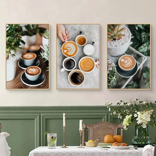 Herfair 3er Poster Set, Kaffee und Kaffeebohnen Küche Coffee Leinwand Wandbilder, Bilder Kaffee Deko für Wohnzimmer & Küche & Esszimmer, Deko Kochen, ohne Rahmen (A,30x40cm) von Herfair