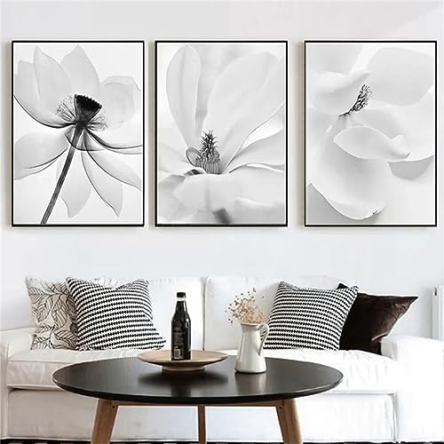 Herfair 3er Poster Set,Schwarze und weiße Blüten, Islamischer Wüstenstil,Leinwand Kunstposter Wanddeko für Wohnzimmer Schlafzimmer (50x70cm) von Herfair