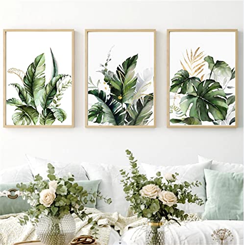 Herfair 3er Poster Set Grün Pflanzen Blätter Wandbilder Modern Blumen Rosa Leinwand Bilder Wandbild Bilder Set Wanddeko Wohnzimmer Decor OHNE Rahmen (Grüne Blätter,21x30cm) von Herfair