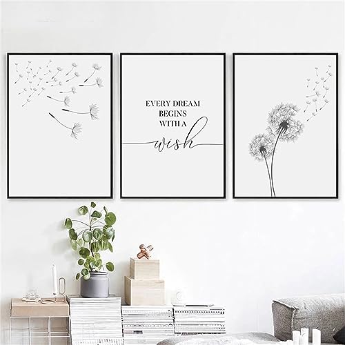 Herfair 3er Poster Set Löwenzahn Bilder Set Modern Schwarz Weiß Leinwandbilder Wandbilder, Pusteblume Leinwand Stilvolle Wandbilder, ohne Bilderrahmen (30 * 40cm) von Herfair