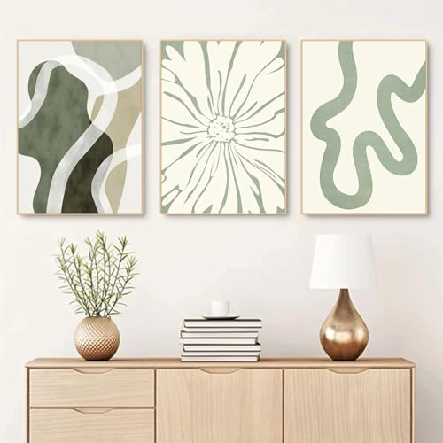 Herfair 3er Premium Abstrakt Grüne Geometrie Poster Set, Grüne Wandbilde Bilder Leinwandbilder, Modern Bilder Set Kunstdrucke Wandposter für Wohnzimmer Schlafzimmer, Ohne Rahmen (A,50x70cm) von Herfair