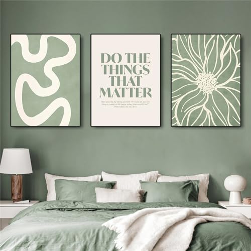 Herfair 3er Premium Abstrakt Grüne Geometrie Poster Set, Grüne Wandbilde Bilder Leinwandbilder, Modern Bilder Set Kunstdrucke Wandposter für Wohnzimmer Schlafzimmer, Ohne Rahmen (B,50x70cm) von Herfair