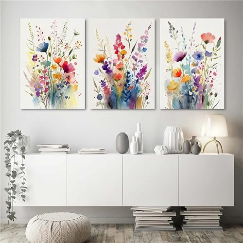 Herfair 3er Premium Poster Set, Aesthetic Blume Bilder Wandbilder, Öl auf Leinwand Blumen Leinwandbilder, Boho Wandposter Moderne Bilder Wohnzimmer Schlafzimmer (40x50cm) von Herfair