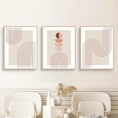 Herfair 3er Premium Poster Set, Moderne Wandbilder Beige Line Art Abstrakt Bilder Wohnzimmer Deko Schlafzimmer Wanddeko (Beige,30x40cm) von Herfair