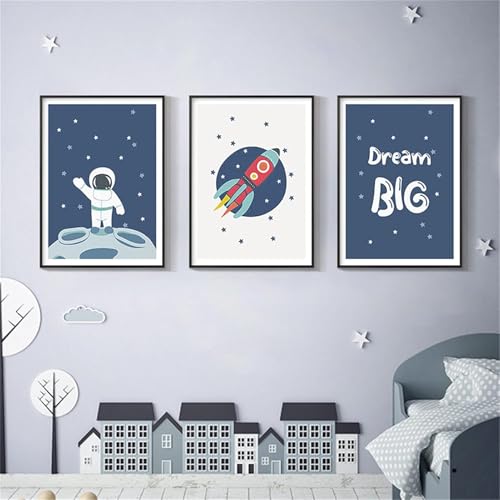 Herfair 3er Set Kinderposter Ohne Rahmen Wandbilder Astronaut Raumschiff Weltraum Bilder Kinderzimmer Babyzimmer Wanddeko von Herfair