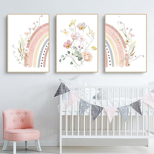 Herfair 3er Set Poster Regenbogen Blume Bilder Kinderzimmer Deko, Boho Wandposter, Bilder Set Junge Mädchen Babyzimmer Kinderbilder, Ohne Rahmen (21x30cm) von Herfair