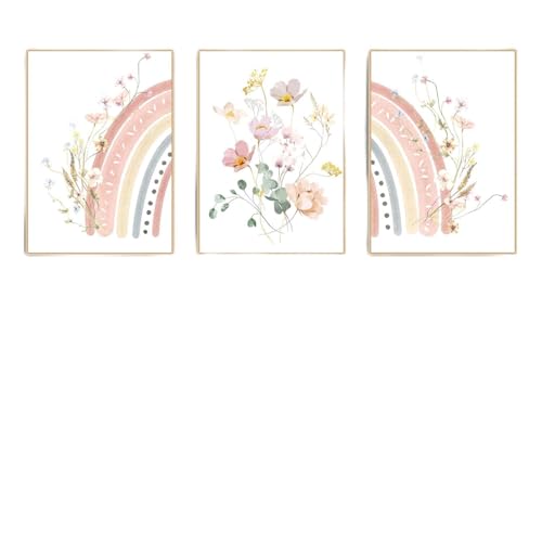 Herfair 3er Set Poster Regenbogen Blume Bilder Kinderzimmer Deko, Boho Wandposter, Bilder Set Junge Mädchen Babyzimmer Kinderbilder, Ohne Rahmen (40x50cm) von Herfair