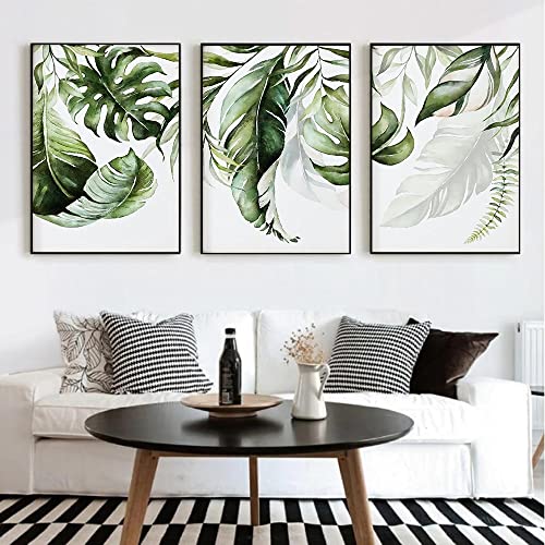 Herfair 3er Set Premium Poster, Moderne Bilder Abstrakt Botanik Pflanzen Bild Grüne Blätter Poster, Wanddeko für Schlafzimmer und Wohnzimmer, Ohne Rahmen (50x70cm) von Herfair