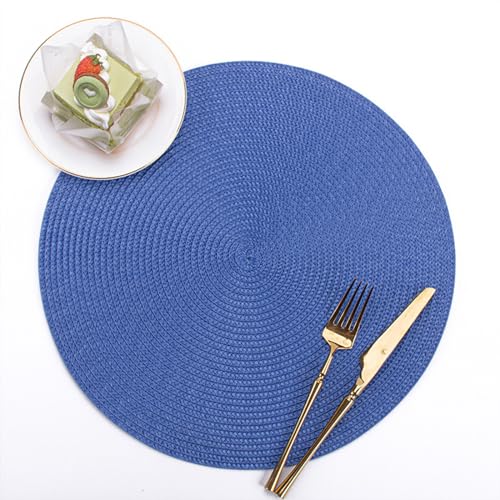 Herfair 4/6er Set Tischset Rund, Gewebt Platzset, 38 cm Geflochtene Tischsets Abwaschbar Tischwäsche, Hitzebeständig Platzdeckchen für Esszimmer (Blau,4er) von Herfair