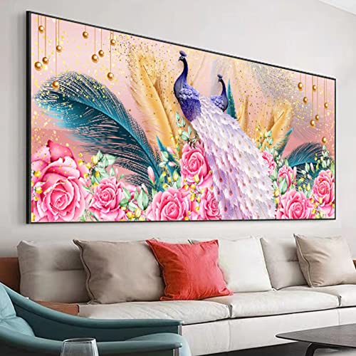 Herfair 5D DIY Diamant Painting Erwachsene, Rosa Pfau Diamond Painting Bilder xxl,Strass Kristall DIY Diamant Malerei Kits Kinder für Wanddekoration (40x70cm) von Herfair