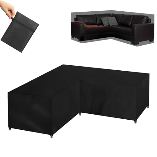 Herfair Abdeckung Gartenmöbel V-Form Wasserdicht Schutzhülle Oxford Loungemöbel Abdeckhaube Winddicht Staubdicht Abdeckplane für Ecksofa Gartenlounge (V-Form: 215x215x87 cm) von Herfair