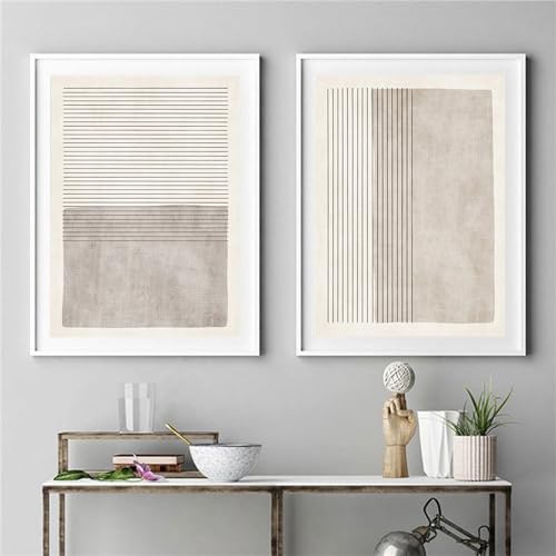 Herfair Abstrakt Bilder Set, 2er Poster Set Wohnzimmer Deko Moderne Wandbilder Beige Wandposter Schlafzimmer Wanddeko Ohne Rahmen (50x70cm) von Herfair