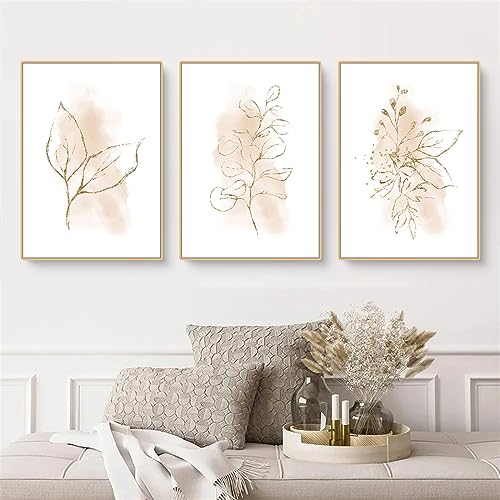 Herfair Bilder Wohnzimmer 3er Set, Blumen Poster Set Wandbilder, Einfachheit Kunstdruck Leinwandbild, Boho Deko Poster, Ohne Rahmen (21 x 30 cm) von Herfair